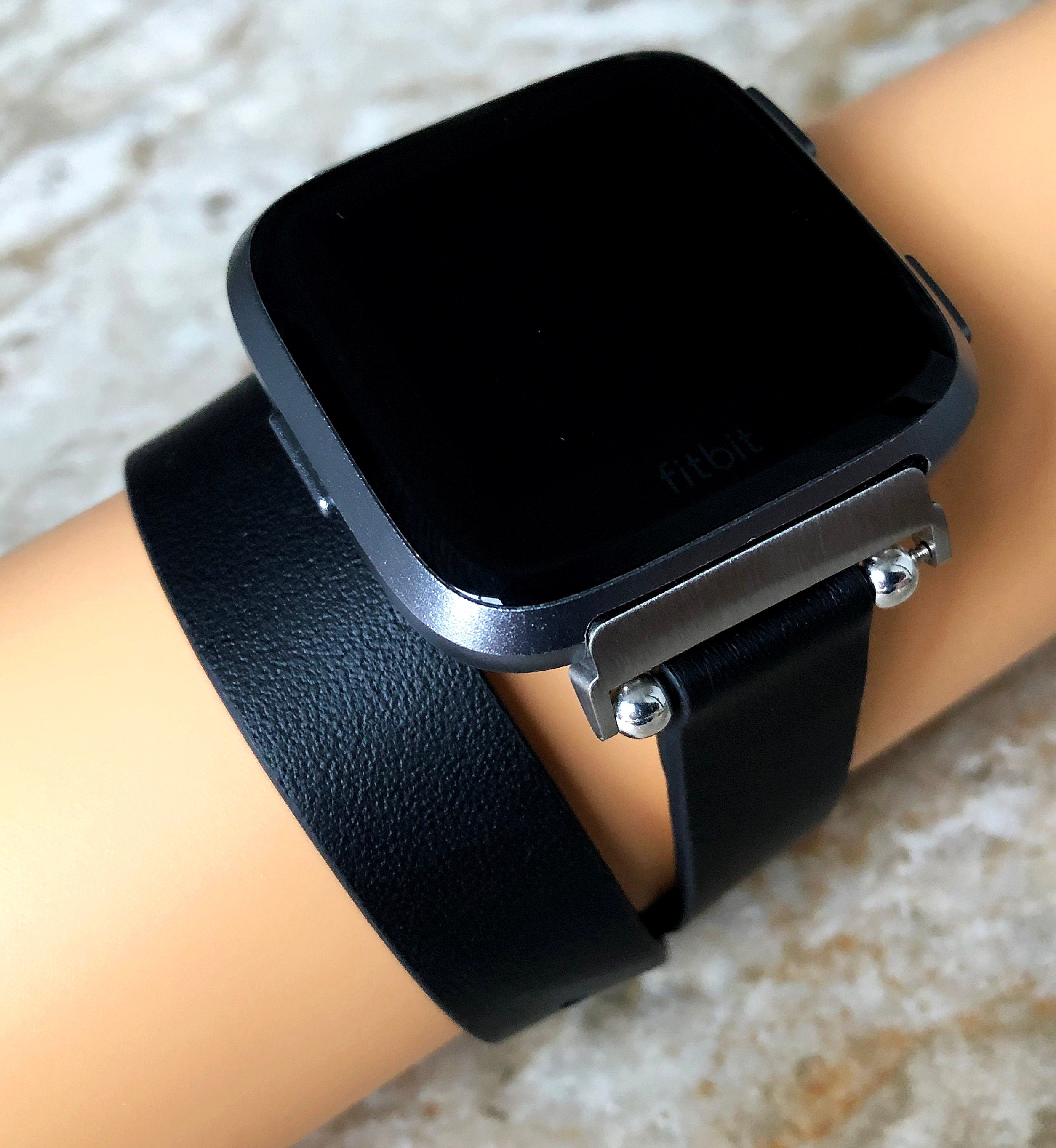 Fitbit Versa 2 3 4 Sense 2 Black Soft Band Double Wrap Around Wrist Eco Vegan Leather Watch Strap Twice Bracelet in Silver Rose Gold Black